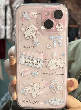 蝴蝶结羊适用苹果17promax手机壳16/15卡通14新款11华为mate60/p70荣耀90/vivox100小米12可爱OPPO红米note13