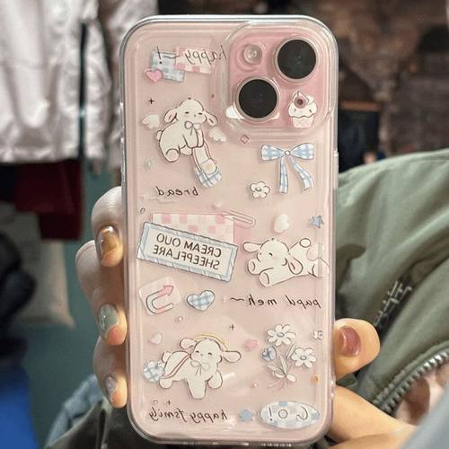 蝴蝶结羊适用苹果17promax手机壳16/15卡通14新款11华为mate60/p70荣耀90/vivox100小米12可爱OPPO红米note13