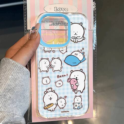 可爱蓝熊苹果17/16/15pro手机壳华为mate60适用p50荣耀100红米note11女OPPOreno13/9/8小米14/vivos12超薄x80
