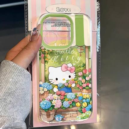 鲜花KT猫适用苹果17/15/14pro手机壳超薄华为mate60软壳p50荣耀100红米note11女OPPOreno13小米15vivos12/s16