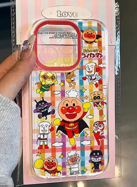 格纹面包超人适用苹果17/16pro手机壳华为pura70/p50潮mate60红米note11女OPPOreno13/9/8小米14/vivos12/s15