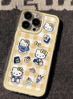 黄格纹凯适用苹果17promax手机壳16/15卡通14新款11华为mate60/p70荣耀90/vivox100小米12可爱OPPO红米note13