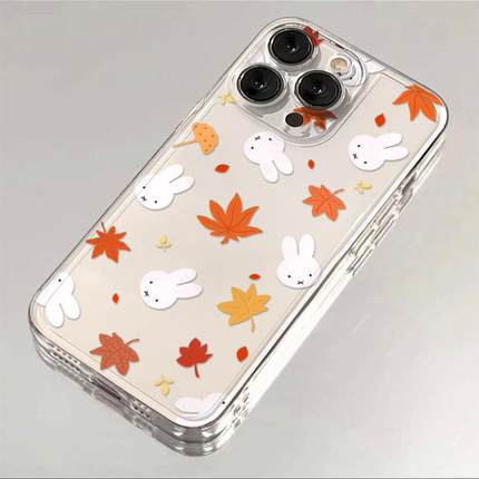 秋日枫叶小兔适用苹果17/16pro手机壳华为pura70/p50套mate60红米note11女OPPOreno13/9/8小米14/vivos12/s15