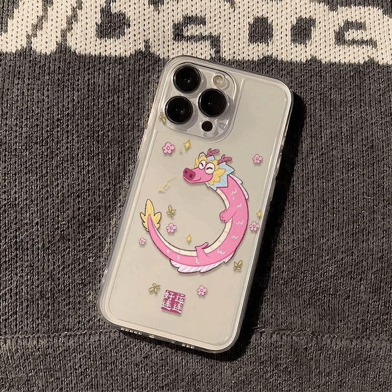粉猪猪龙适用苹果17promax手机壳16/15卡通14新款11华为mate60/p70荣耀90/vivox100小米12可爱OPPO红米note13