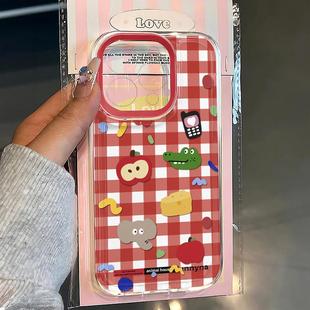 卡通红格子适用苹果17/16pro手机壳华为pura70/p50超薄mate60红米note11女OPPOreno13/9/8小米14/vivos12/s15