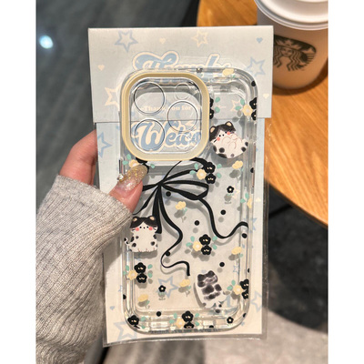 碎花氛围猫咪适用苹果15promax手机壳iphone16/12新款mate60透明红米note13防摔小米14华为pura70荣耀vivoppo