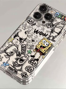 海绵宝宝适用苹果17promax手机壳16/15动画14新款11华为mate60/p40荣耀90/vivox100小米12可爱OPPO红米note13