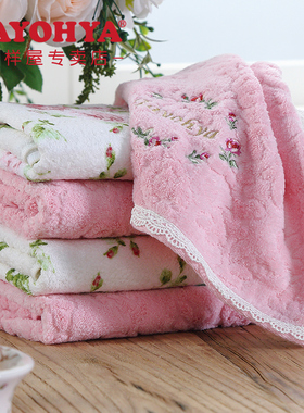TAYOHYA多样屋花园玫瑰提花印花方巾面巾浴巾套装情侣毛巾棉蕾丝