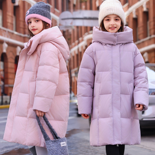 2025新款儿童羽绒服女童洋气中长款过膝碎花女孩白鸭绒加厚冬外套