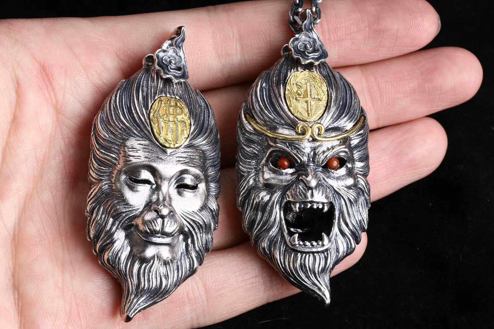 佛魔一念之间齐天大圣斗战胜佛孙悟空纯银s925吊坠挂坠项链男士