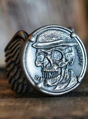 骷髅银币流浪者古董戒指