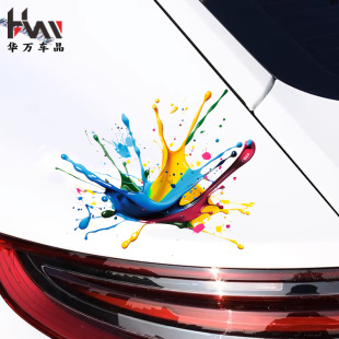 新款 饰贴 彩色流体油漆飞溅贴纸3D立体感玻璃车身遮划痕行李箱装