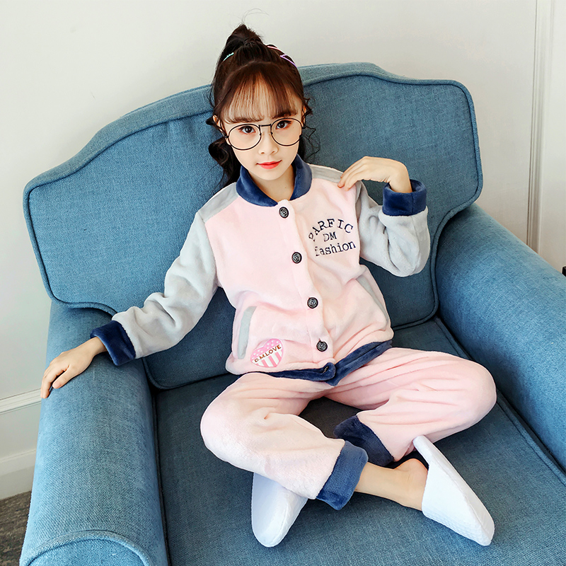 秋冬季珊瑚绒开衫大童公主睡衣