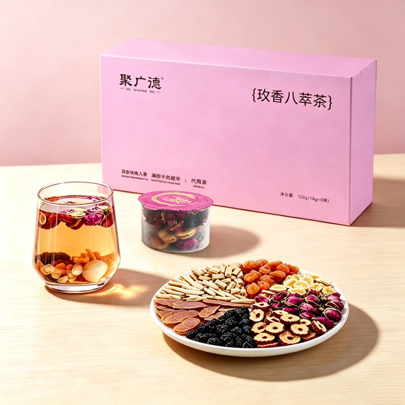 玫香八萃茶红参麦冬党参桑葚玫瑰花茶红枣桂圆罗汉果女生喝养生茶