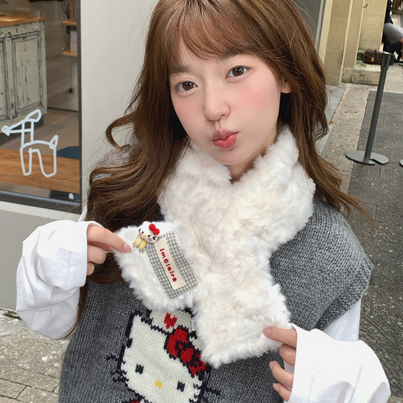 韩版可爱小猫毛绒交叉围巾女冬保暖百搭学生软糯日系围脖防寒儿童,服饰配件/皮带/帽子/围巾,围巾/丝巾/披肩,淘宝优惠券,粉丝福利购,淘宝优惠卷