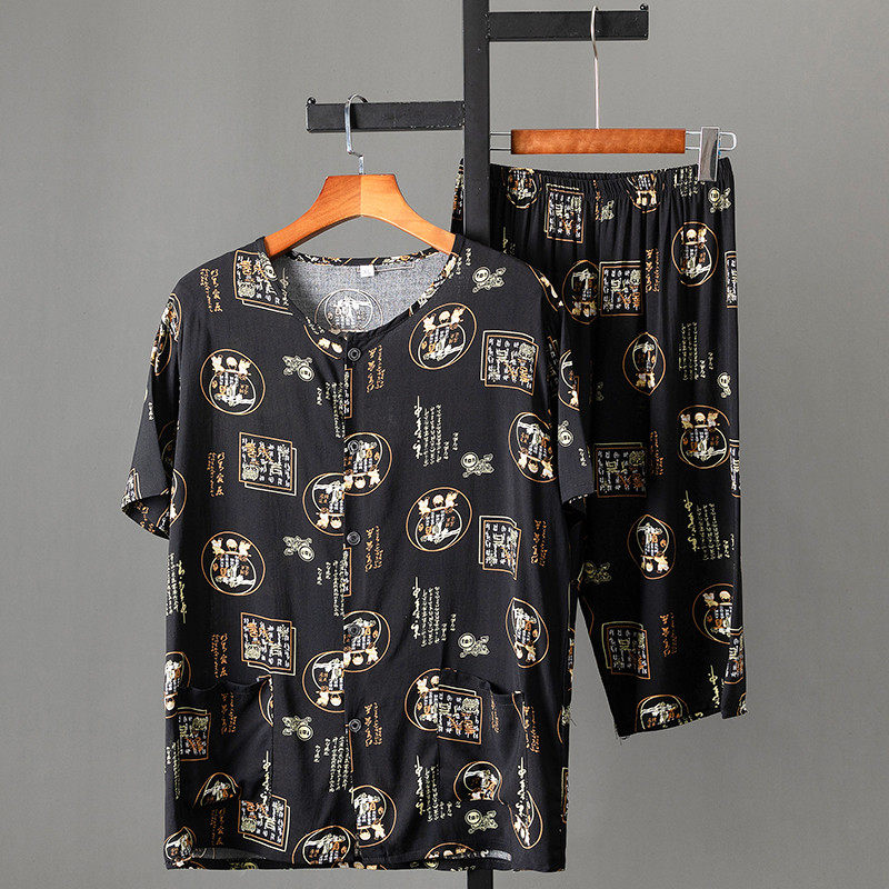 노인 할아버지 정장 옷 여름 중년 및 노인 당나라 정장 반팔 티셔츠 루즈 탑 낡은 운동복 아빠 여름 옷