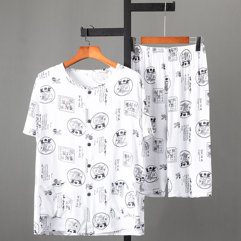 노인 할아버지 정장 옷 여름 중년 및 노인 당나라 정장 반팔 티셔츠 루즈 탑 낡은 운동복 아빠 여름 옷