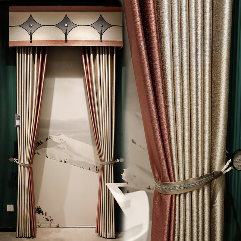 现代简约肌理感定制卧室遮光窗帘高档轻奢风客厅飘窗拼色成品