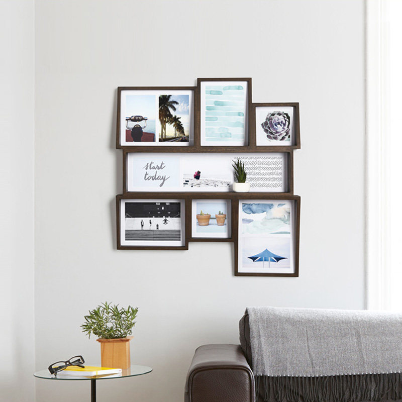 umbra挂墙式组合相框创意木质复古照片相片框简约墙壁装饰画框