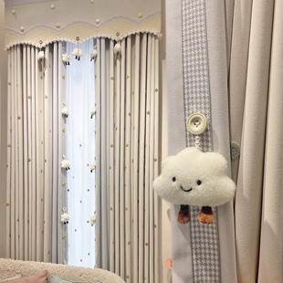 现代简约可爱卡通圆圈图案男孩女孩儿童房遮光飘窗落地窗新款窗帘