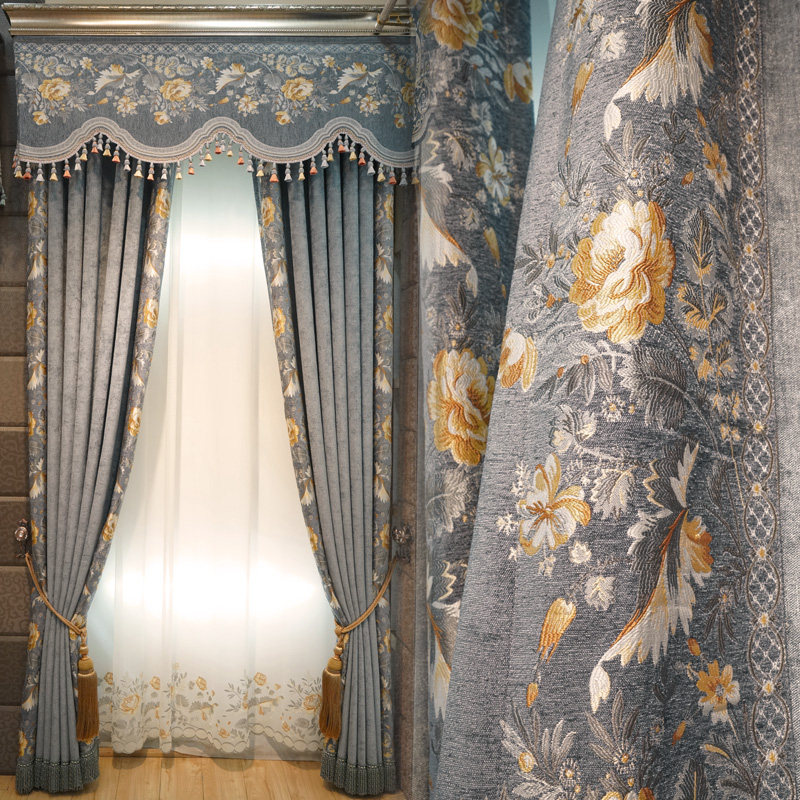 现代简约欧式大气雪尼尔客厅卧室窗帘奢华美式提花遮光别墅窗帘布