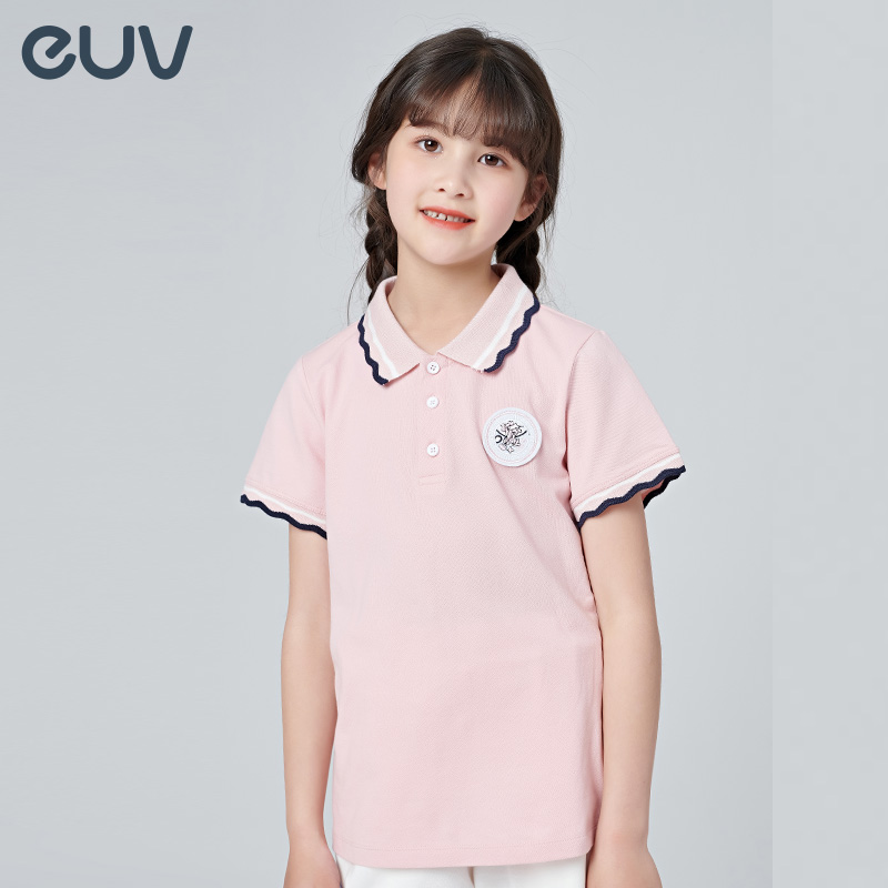 女童短袖Polo衫纯棉可爱粉色上衣