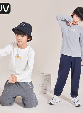 euv 儿童长袖t恤男女童纯棉黑白色秋衣男孩秋装上衣中小童打底衫