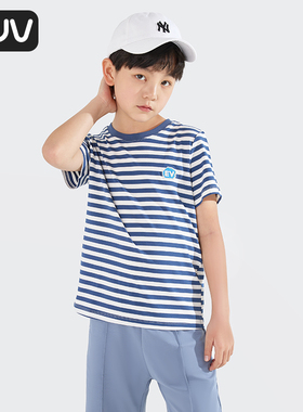 euv 儿童条纹短袖男女童t恤宝宝莫代尔棉上衣中小童夏季薄款体恤
