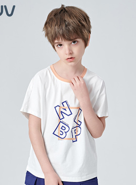 euv 男童白色短袖儿童纯棉t恤衫男孩夏季薄款体恤中小童夏装上衣