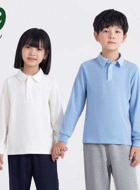 euv 儿童德绒polo衫男女童长袖t恤内搭蓝色打底衫中大童校服衬衫