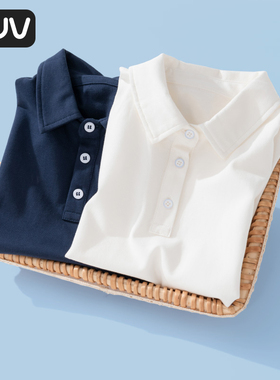 euv 儿童短袖polo衫男童翻领t恤女童夏季白色校服中大童夏装衬衫