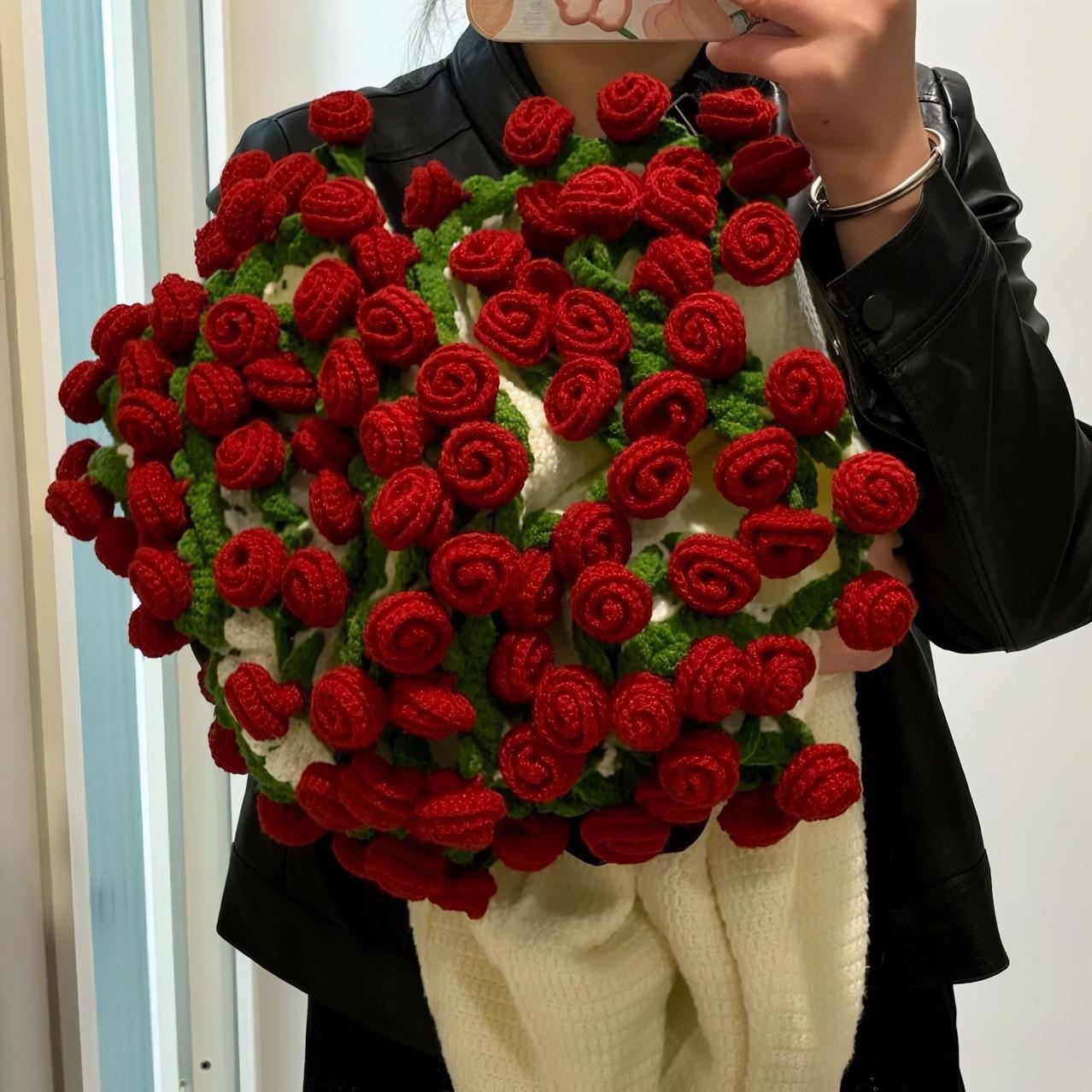 玫瑰花束毯子手工编织diy材料包