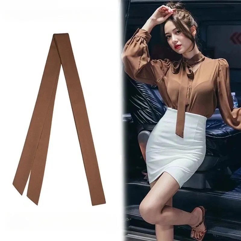 咖啡色雪纺飘带腰带丝巾细窄小长条围巾百搭款领带女装饰细长丝带