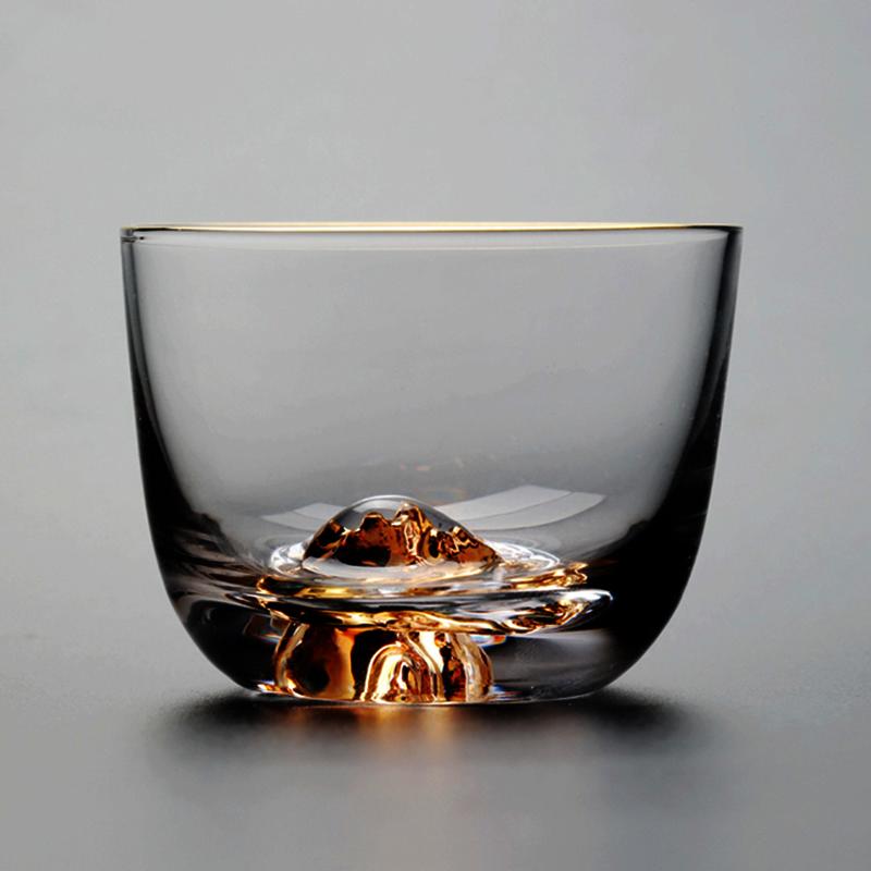 玻璃酒杯网红威士忌杯子描金100ml烈酒杯创意日本富士