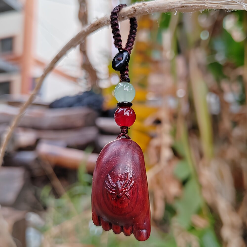 檀木雕刻蜘蛛小脚丫吊坠工艺品男女手把件知足常乐包包钥匙扣挂件