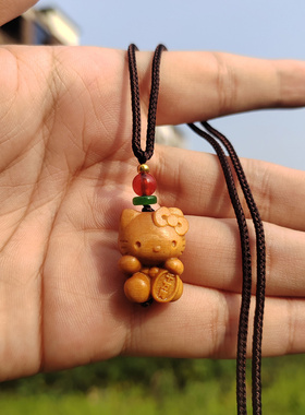 KT猫千万两吊坠小件木作萌趣