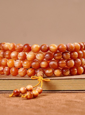 松明子雕刻108颗佛珠男女款琥珀木高油透光手持念珠多圈手链文玩