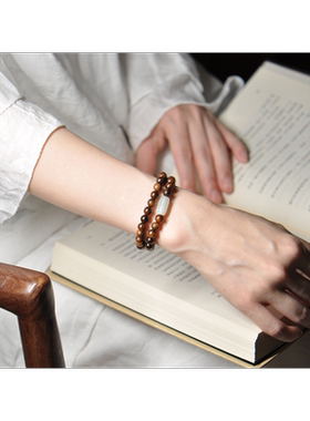 花奇楠沉香木珠手链和田玉复古风简约檀香木质文艺男女情侣款手串