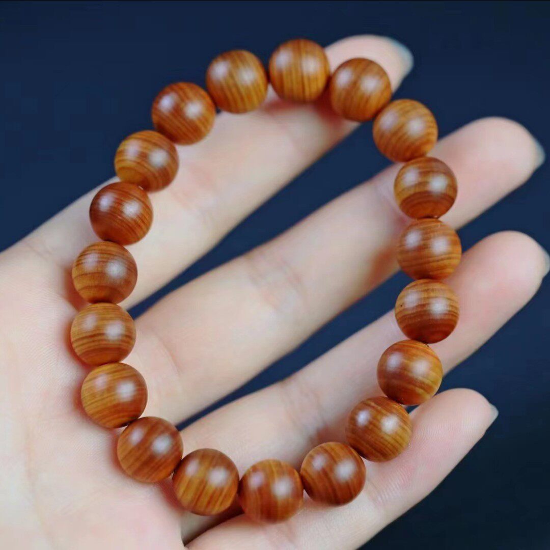 中式国风崖柏木雕玉化糖心料单圈文玩手串男女款木质佛珠手链