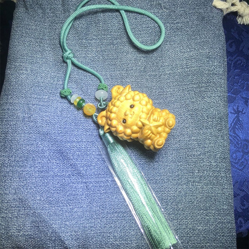 崖柏木雕刻可爱萌系卷卷小羊吊坠挂件男女随身文玩手把件工艺品