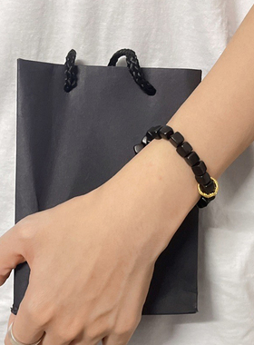 黑檀木方糖珠带跑环单圈文玩手串