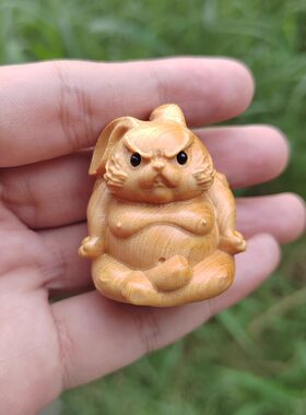 生肖兔学生随身把玩件木雕