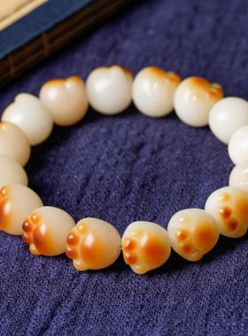 白玉菩提雕刻他少猫爪单圈手串