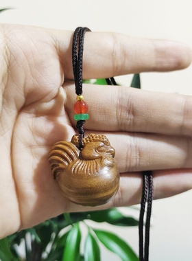 中式生肖鸡项链绿檀小鸡吊坠