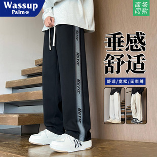 WASSUP PALM裤子男2025新款秋冬加绒青少年宽松直筒休闲运动裤潮