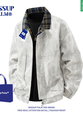 WASSUP PALM外套男款2025新款秋冬加绒港风休闲宽松扎染飞行夹克