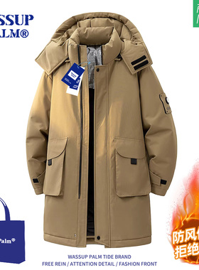 WASSUP PLAM棉衣男2025新款冬季宽松休闲工装风中长款连帽外套潮