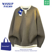 WASSUP 上衣潮 春秋假两件宽松休闲圆领长袖 PLAM卫衣男款 2025新款