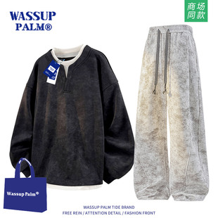 春秋季 男2025新款 扎染宽松休闲帅气一整套 PALM运动服套装 WASSUP