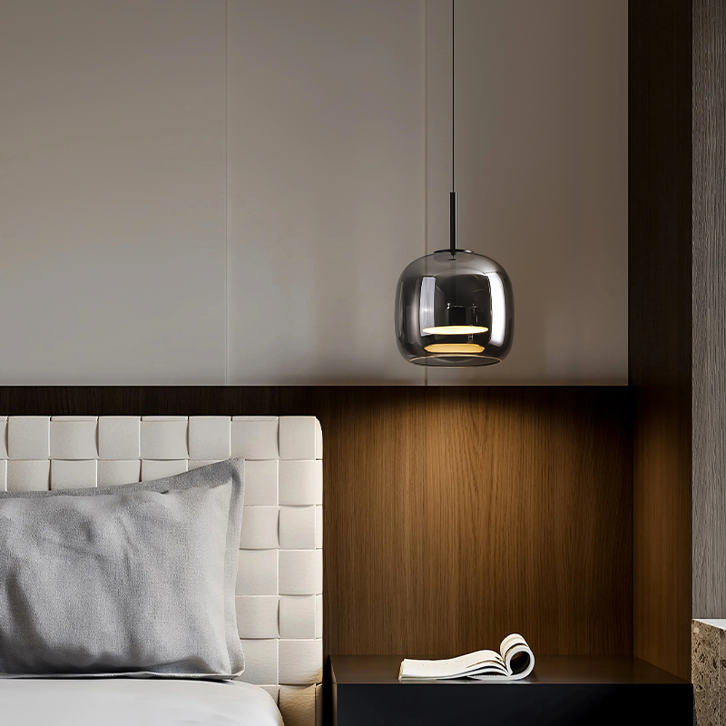 现代简约意式极简轻奢高端高级感卧室房间主卧床头吊线 线玻璃小